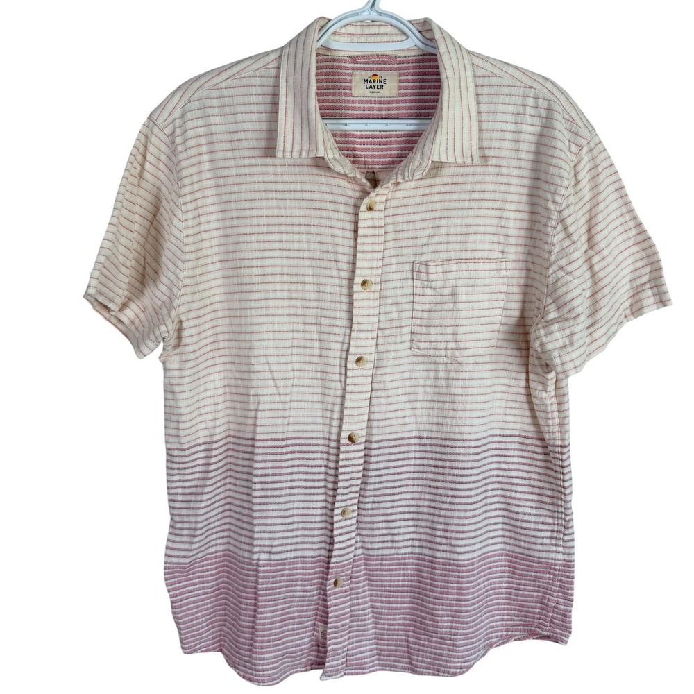 Marine Layer Stretch Selvage Shirt Button Up Mens M Baja Stripe Short Sleeve